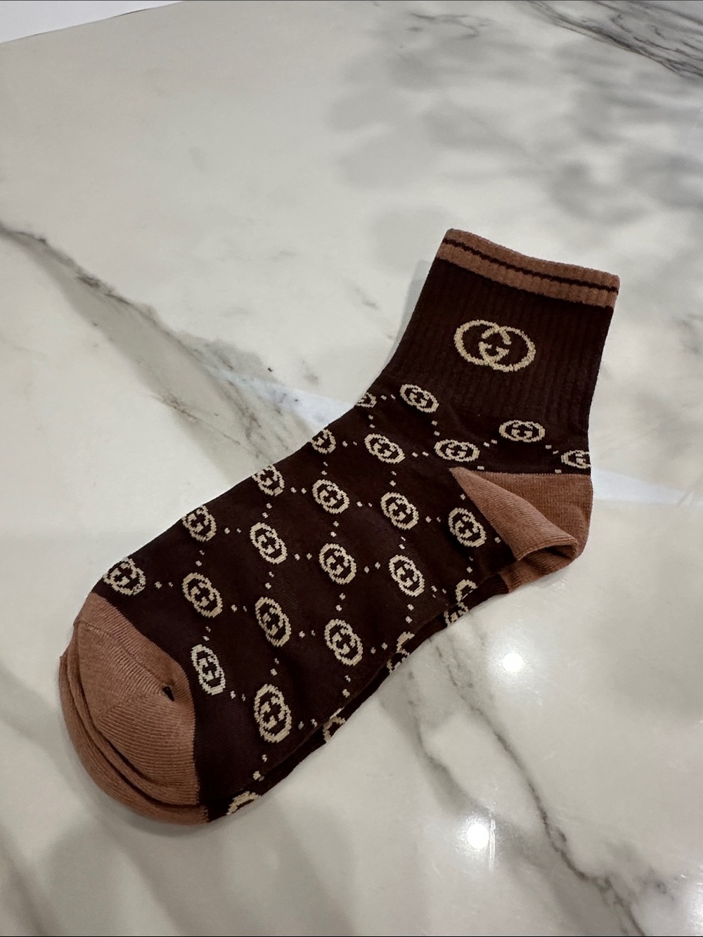Unisex Brown & Tan Logo Crew Sock